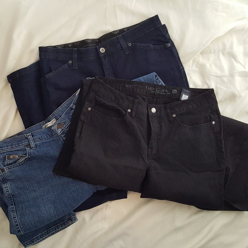 Lot 3 Women Jeans, Blue and Black